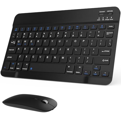 GOGARA Rechargeable Bluetooth Keyboard and Mouse Combo Universal UltraSlim Wireless Keyboard Mouse Set for Android Windows iPad iPhone Samsung Tablet Portable Compact Keyboard Set Black - Image 1