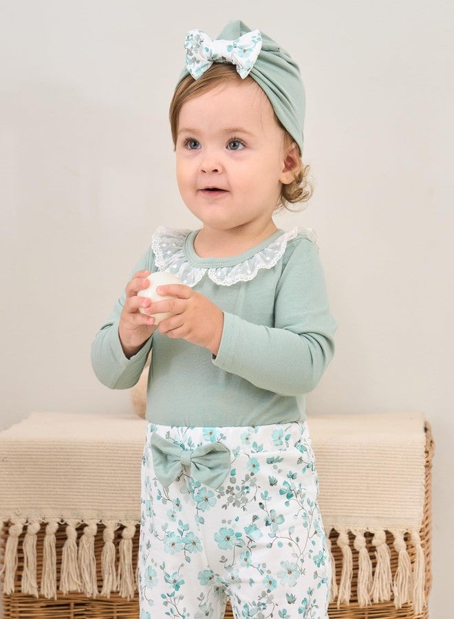 WESIDOM Baby Girl Clothes 0-24M Newborn Girls Outfits Lace Romper+Floral Pants+Cute Bow Hat Infant Babys Clothing 3Pcs Set - Image 2