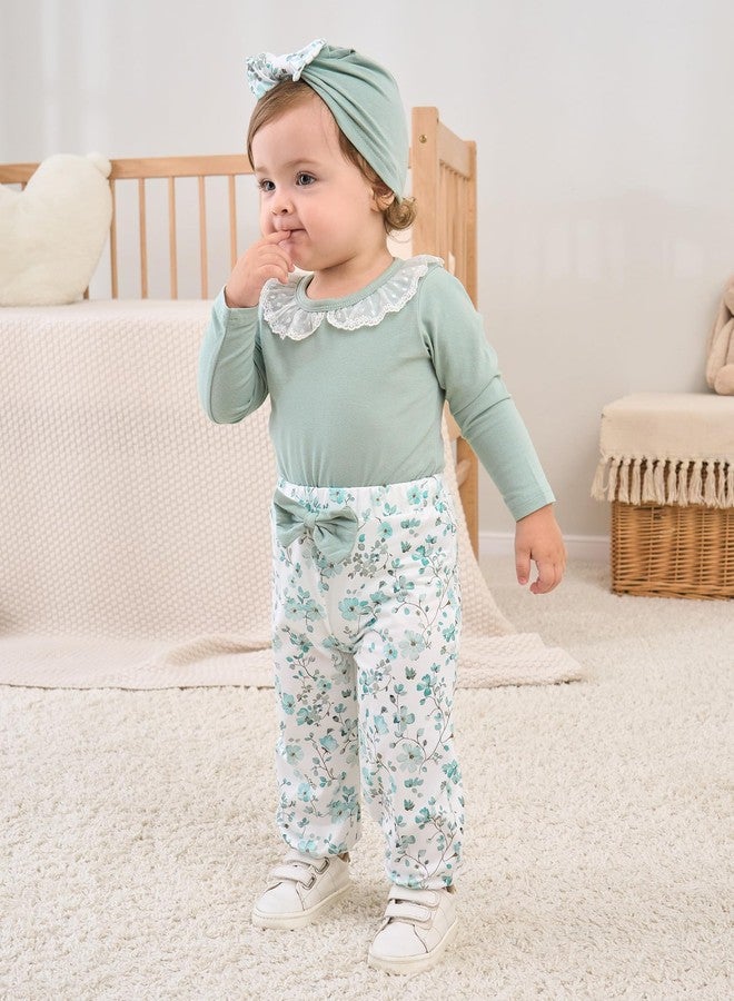 WESIDOM Baby Girl Clothes 0-24M Newborn Girls Outfits Lace Romper+Floral Pants+Cute Bow Hat Infant Babys Clothing 3Pcs Set - Image 3