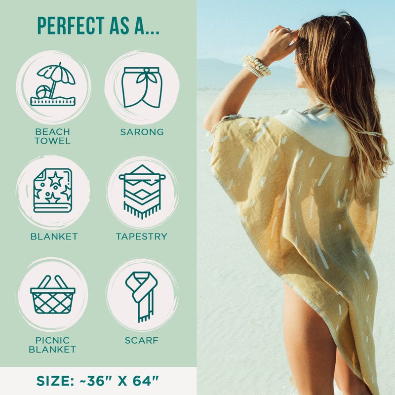 Sand Cloud Turkish Beach Towel - Sand Free - 100% Organic Turkish Cotton Yarn - Quick Dry Towel for Beach, Picnic Blanket or Throw - As Seen on Shark Tank - Sunrise - Image 3