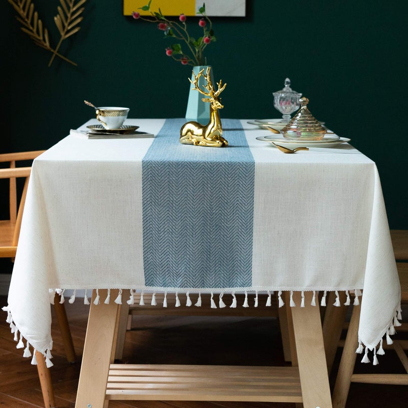 Oubonun Cotton Linen Rectangular Tablecloth  Wrinkle Resistant  Waterproof  Machine Washable Table Cloth with Tassels for Kitchen  Dining 55x70 46 Seats