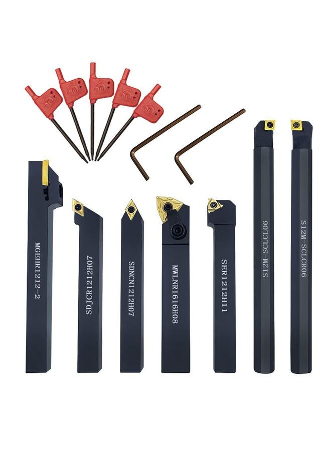 Indexable Lathe Turning Tool,Carbide Turning Tool Set,Metal Lathe Tools Holder for Turning Grooving Threading with Tin Coated Carbide Inserts Turning insert - Image 1