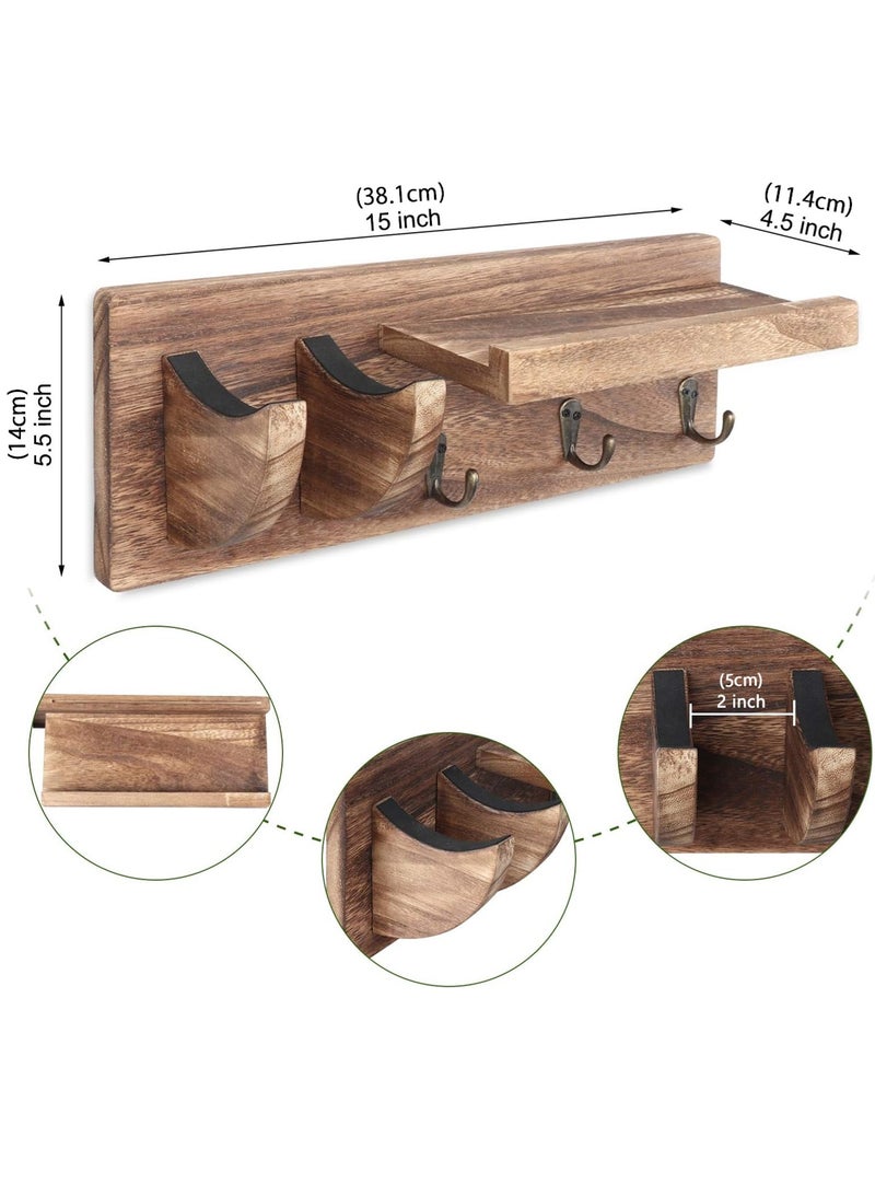 LOOPITYS Wall Mount Guitar Hanger Shelf with Pick Holder and 3 Hooks - wood Carbonized Black Guitar Holder for Acoustic stand, Electric stand, Bass stand, Ukulele stand - Image 4