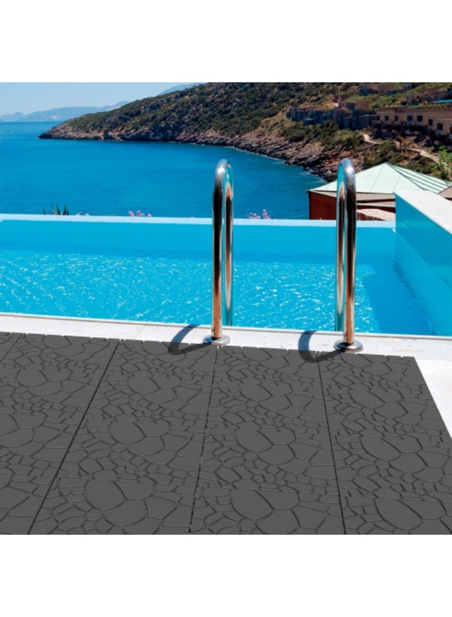 Stone Texture 12" Patio Deck Tiles, DIY Module Interlocking Decking Tiles Floor Tile,Easy and Quick Installation Court Tiles for Porch Poolside Balcony Backyard 44pcs ,DARK GRAY - Image 3