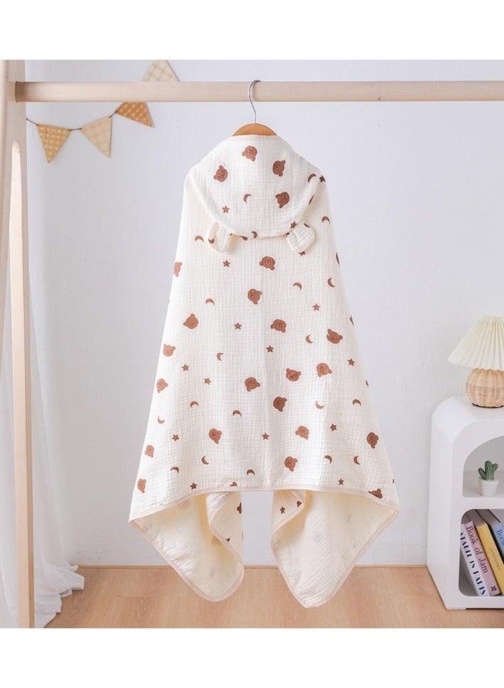 Cotton baby children's hooded bath towel, fast-absorbing, soft skin-friendly baby quilt, 70*100cm, bear and star and moon  - Image 2