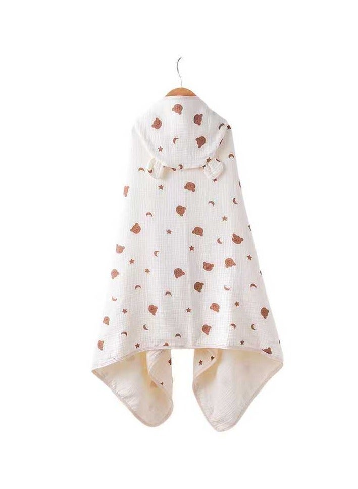 Cotton baby children's hooded bath towel, fast-absorbing, soft skin-friendly baby quilt, 70*100cm, bear and star and moon  - Image 1