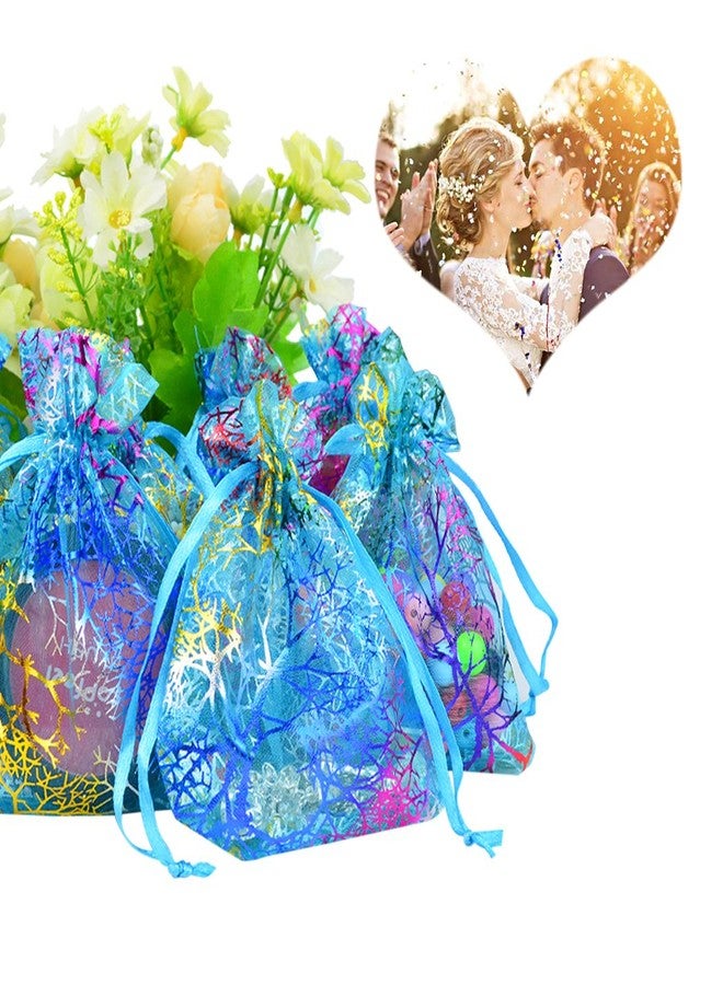 Marrywindix 100pcs Blue Organza Drawstring Pouches Jewelry bags, Candy Pouch Chocorate Pouch Party Wedding Favor Gift Bag - Image 3