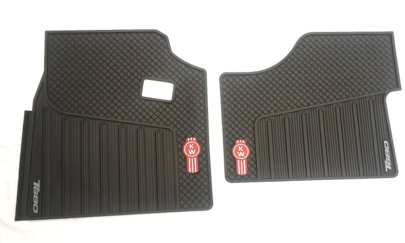 Kenworth OEM T680 Black Rubber Floor Mats w/Red Logo Fits 2013-2022 - All-Weather/Terrain - Image 3