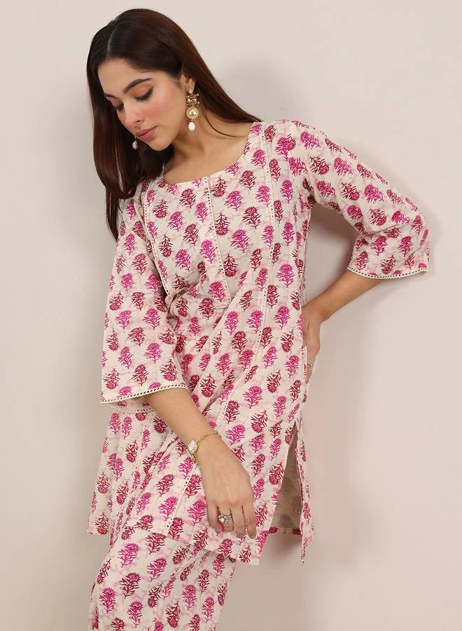 لباس Pink Printed Cotton Top and Pants Co-Ords