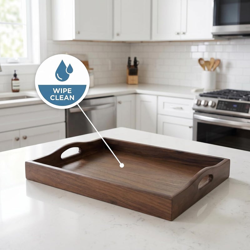 Bamboo Bam & Boo - Walnut Wood Serving Tray with Handles (11.75" x 16") - Image 5
