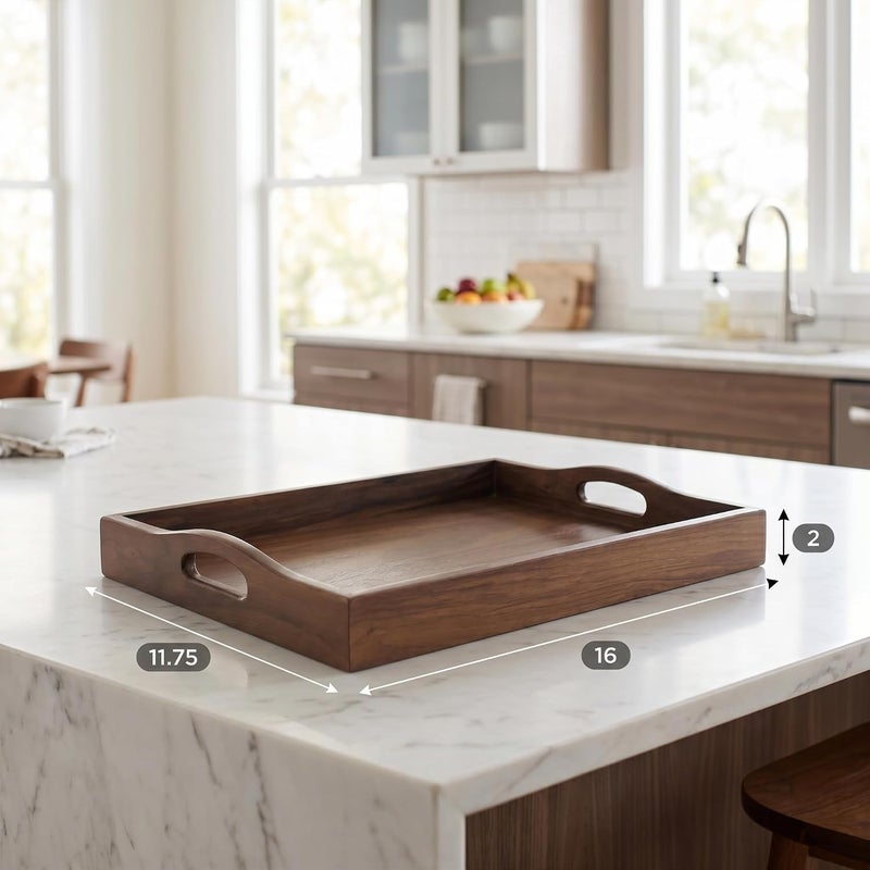 Bamboo Bam & Boo - Walnut Wood Serving Tray with Handles (11.75" x 16") - Image 2