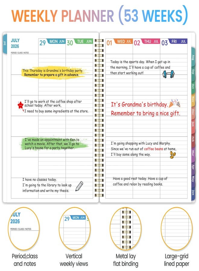 Journaltastic Teacher Planner 2026-2027 - Teacher Lesson Planner 2026-2027, July 2026 - June 2027, 8.5" x 11", Weekly & Monthly Lesson Plan Book for Teacher, Academic Planner with Colorful tabs, Inner Stickers - Image 4