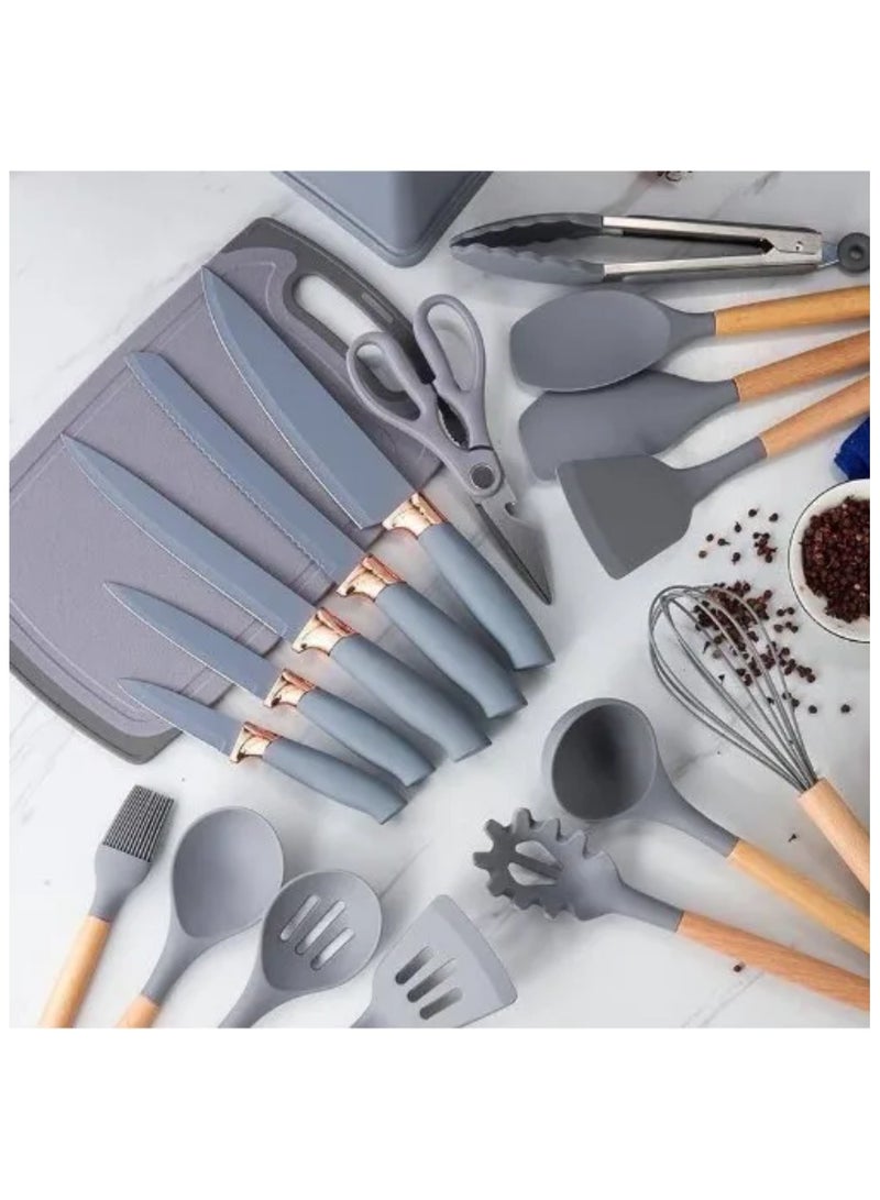 كيتشين وير طقم ملاعق سيليكون مكون من 19 قطعة للخبز والطبخ والتزيين، ملعقة ملعقة مطبخ منزلية مع حامل لأواني الطبخ غير اللاصقة، مقاومة للحرارة وخالية من مادة BPA. - Image 1