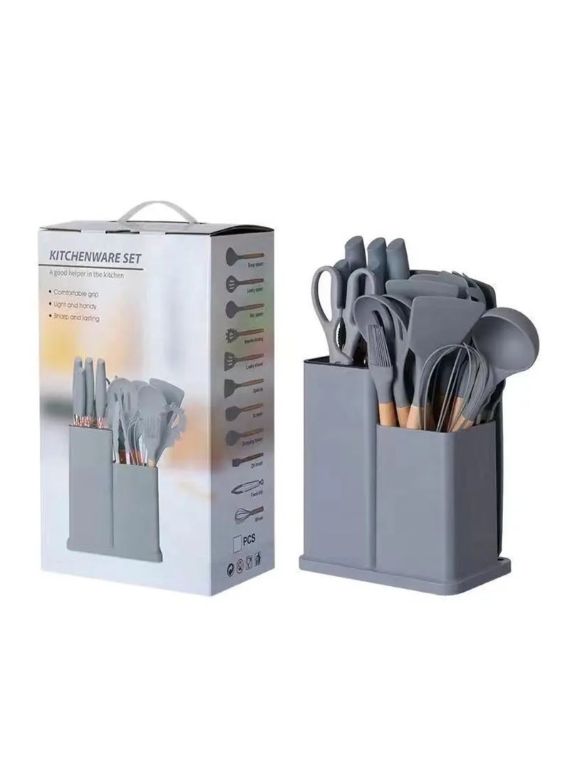 كيتشين وير طقم ملاعق سيليكون مكون من 19 قطعة للخبز والطبخ والتزيين، ملعقة ملعقة مطبخ منزلية مع حامل لأواني الطبخ غير اللاصقة، مقاومة للحرارة وخالية من مادة BPA. - Image 3