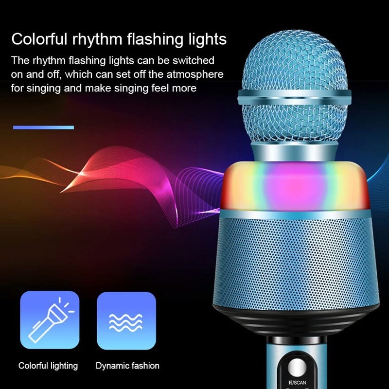 VRJTEC ميكروفون كاريوكي محمول لاسلكي مع مكبر صوت بلوتوث مدمج، جودة صوت واضحة، مسجل، أضواء ملونة ووقت تشغيل طويل، ميكروفون قابل لإعادة الشحن للغناء، الحفلات، الخطابات (اللون - أزرق) - Image 2