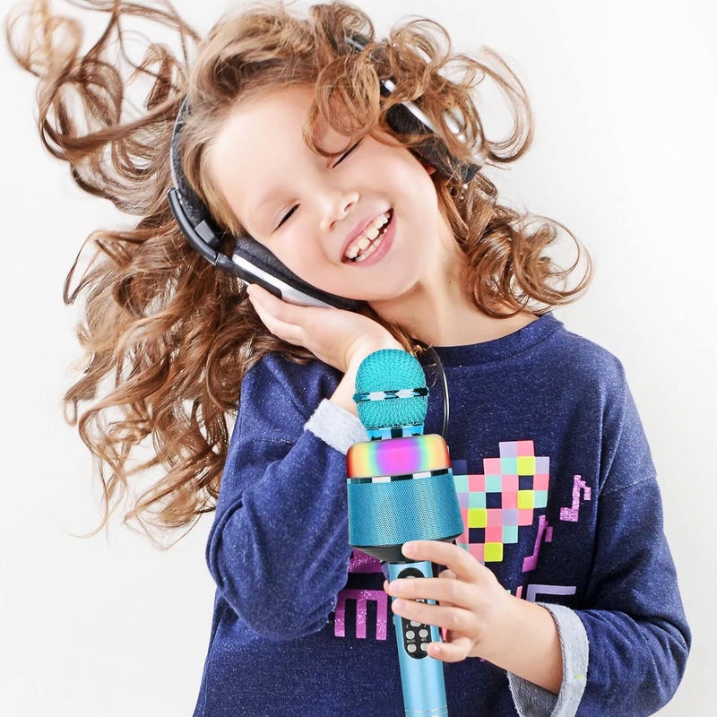 VRJTEC ميكروفون كاريوكي محمول لاسلكي مع مكبر صوت بلوتوث مدمج، جودة صوت واضحة، مسجل، أضواء ملونة ووقت تشغيل طويل، ميكروفون قابل لإعادة الشحن للغناء، الحفلات، الخطابات (اللون - أزرق) - Image 4