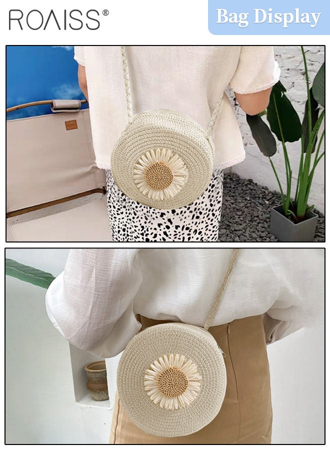 roaiss 2 Pcs Straw Hat and Straw Bag Set, Wide Brim Sun Hat with Flower Decoration, Summer Outdoor Foldable UV Protection Beach Hat Crossbody Vacation Beach Bag for Women - Image 3