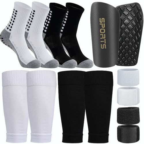KMOLY 2 Pair Kids Grip Soccer Socks and 2 Pair Shin Guard Sleeves,1 Pack Shin Guards and 4 Shin Straps for Soccer Football Sports - Image 1