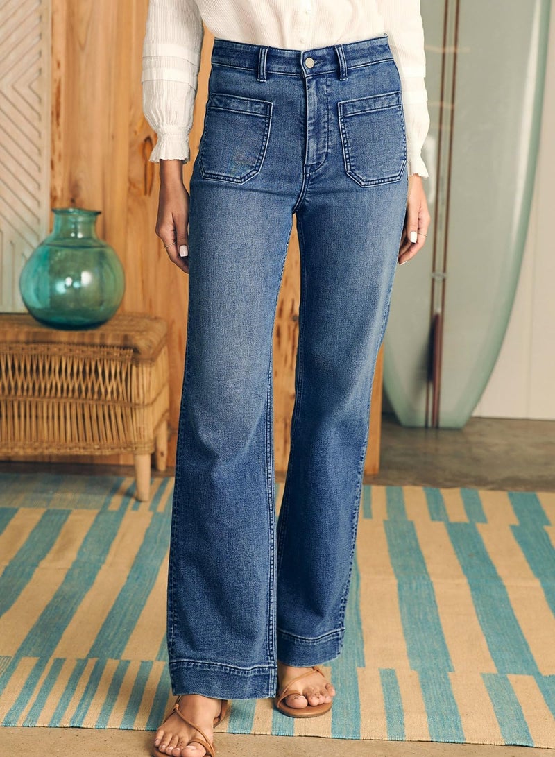 Astylish Straight Leg Jeans for Women High Waisted Stretchy Loose Denim Pants Casual Baggy Jean Trousers with Patch Pockets Size 18 Dusk Blue - Image 3
