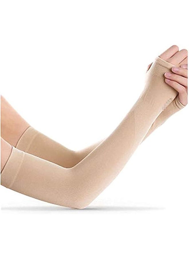 Ice Silk Sport Skin Arm Sleeves Gloves - Nude, M  - Image 1