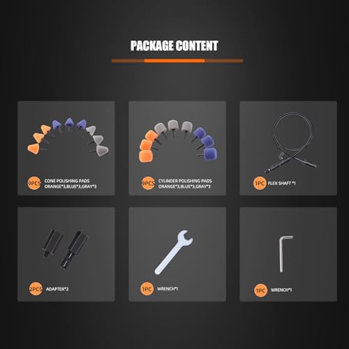 SPTA Mini Polishing Ball SPTA Flexible Shaft Set With 18Pcs Conical and Cylindrical Drums Used On Mini Car Polisher for Car Wheel Detailing Tight Areas and Small Spaces Polishing Buffing PT101 - Image 3