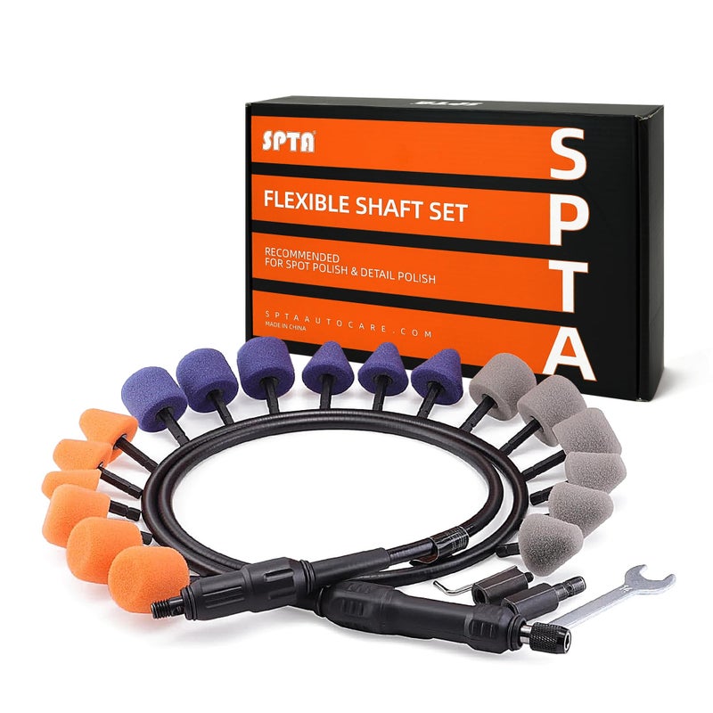 SPTA Mini Polishing Ball SPTA Flexible Shaft Set With 18Pcs Conical and Cylindrical Drums Used On Mini Car Polisher for Car Wheel Detailing Tight Areas and Small Spaces Polishing Buffing PT101 - Image 2