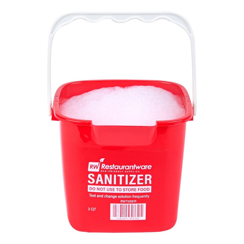 Restaurantware RW Clean 3 Quart Cleaning Bucket 1 Detergent Square Bucket - With Measurements Built-In Spout And Handle Red Plastic Utility Bucket For Home Or Commercial Use - Image 1