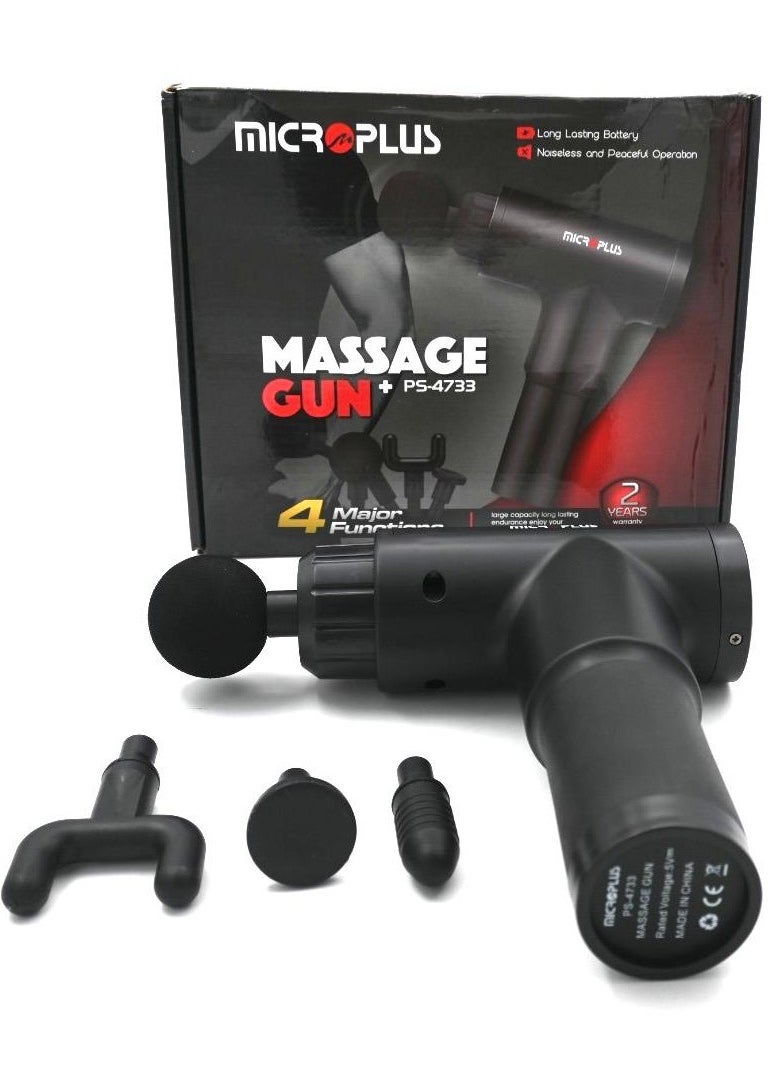 Microplus - Rechargeable Deep Tissue Massage Gun | Muscle Massage Gun Deep Tissue Massager High-Intensity Training Exercising Body Relaxation Slimming Shaping Pain Relief| with 4 Attachments Black MP-4733 - Image 1