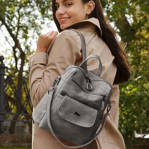 WYFJNX PU Leather Backpack Purse for Women Fashion Multipurpose Design Handbag Ladies Shoulder Bags Travel Backpack Grey - Image 5