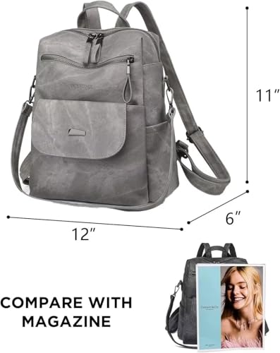 WYFJNX PU Leather Backpack Purse for Women Fashion Multipurpose Design Handbag Ladies Shoulder Bags Travel Backpack Grey - Image 2