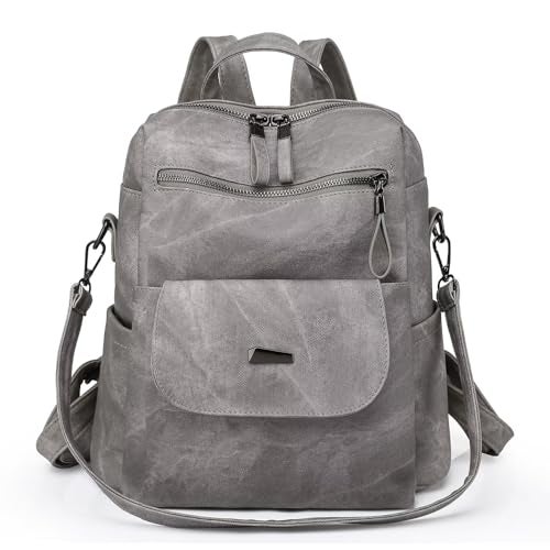 WYFJNX PU Leather Backpack Purse for Women Fashion Multipurpose Design Handbag Ladies Shoulder Bags Travel Backpack Grey - Image 1