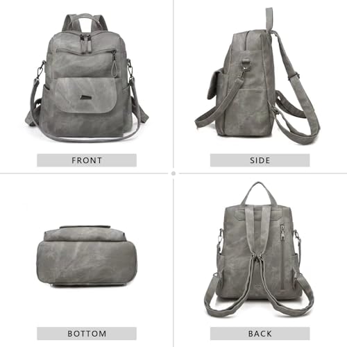 WYFJNX PU Leather Backpack Purse for Women Fashion Multipurpose Design Handbag Ladies Shoulder Bags Travel Backpack Grey - Image 3