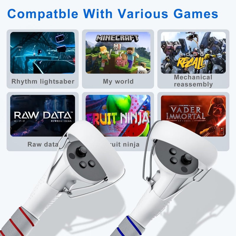 okcsc 2 in 1 Handle Attachment for Oculus Quest 2 & Long Arms, VR Gorilla Tag Long Arms/Stick Extension Grips for Meta Quest 2 Accessories, Anti Sweat Sponge Cover,Compatible with Meta Quest 1/2/Rift S - Image 3