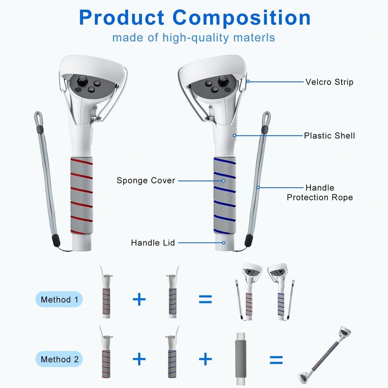 okcsc 2 in 1 Handle Attachment for Oculus Quest 2 & Long Arms, VR Gorilla Tag Long Arms/Stick Extension Grips for Meta Quest 2 Accessories, Anti Sweat Sponge Cover,Compatible with Meta Quest 1/2/Rift S - Image 4