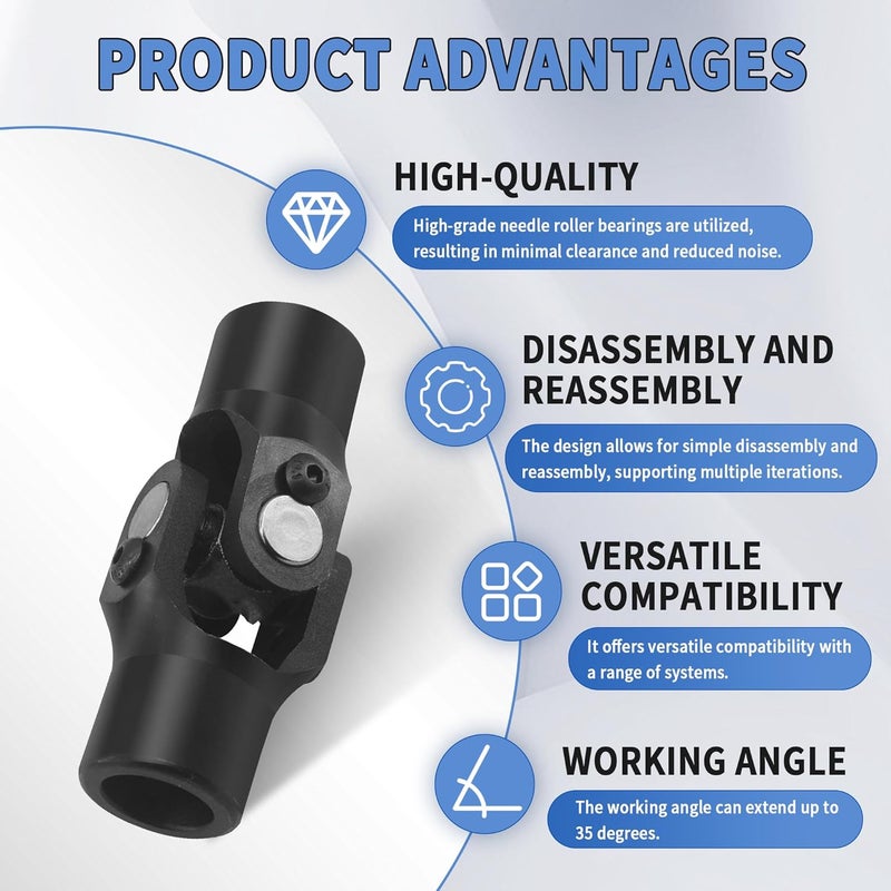 RABROPAR Single Steering Shaft Universal U Joint Coupling 3/4" Round x 3/4" Smooth Round Black - Image 5