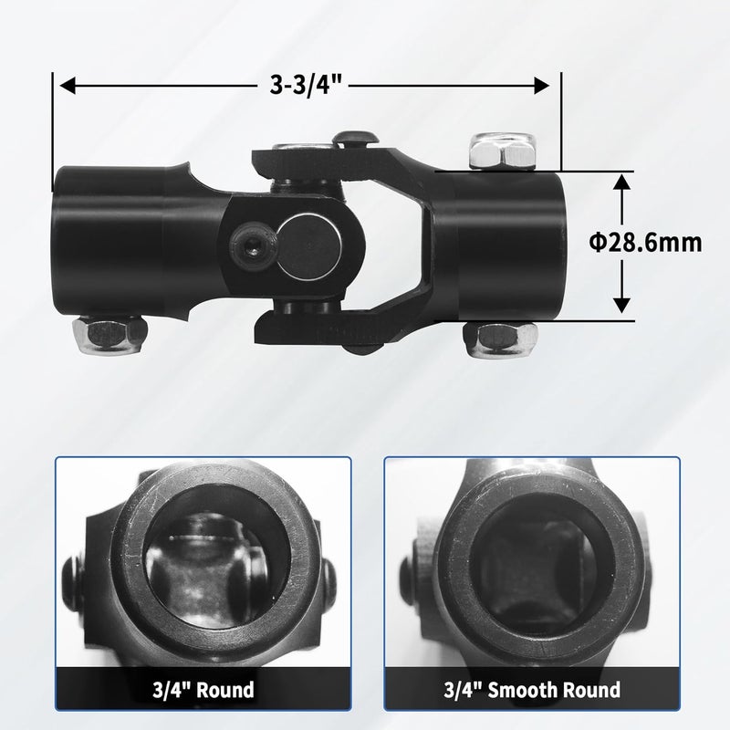 RABROPAR Single Steering Shaft Universal U Joint Coupling 3/4" Round x 3/4" Smooth Round Black - Image 2