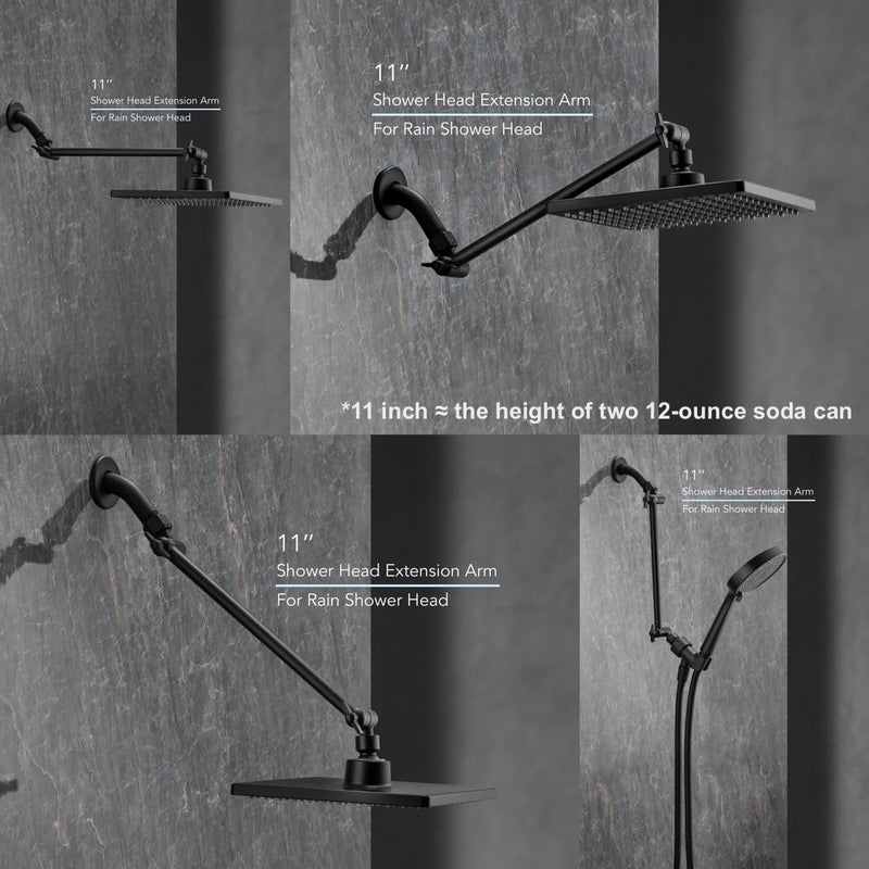 Singing Rain 11 Inch Adjustable Shower Head Extension Arm With Locking Set Screw  Singing Rain Brass Matt Black Angle Height Adjustable  Easy To Install  G1/2 Universal Connector Compatible (Matt Black) - Image 3