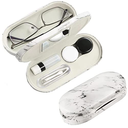 AITIME 2 in 1 Double Sided Portable Contact Lens and Eyeglasses Case, Marbling, Multifunction, Durable, Compact, Portable Storage Kit - Image 1