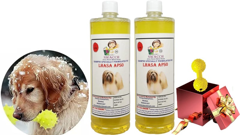swacch Lhasa Apso Dog Shampoo + Dumbbell Toy I Durable Rubber Dog Toy for Chewing I Playing,Teeth Cleaning & Training Toy I Combo Pack I 1 Litre Pack of 2 Lemon - Image 1