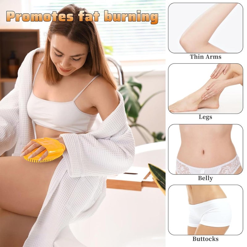 squishy 2Pcs Meridian Brush For Massage, Full Body Massage Brush, Meridian Brush Natural Bristle Dual Set With Long Handle And Storage Cord (yellow) - Image 3