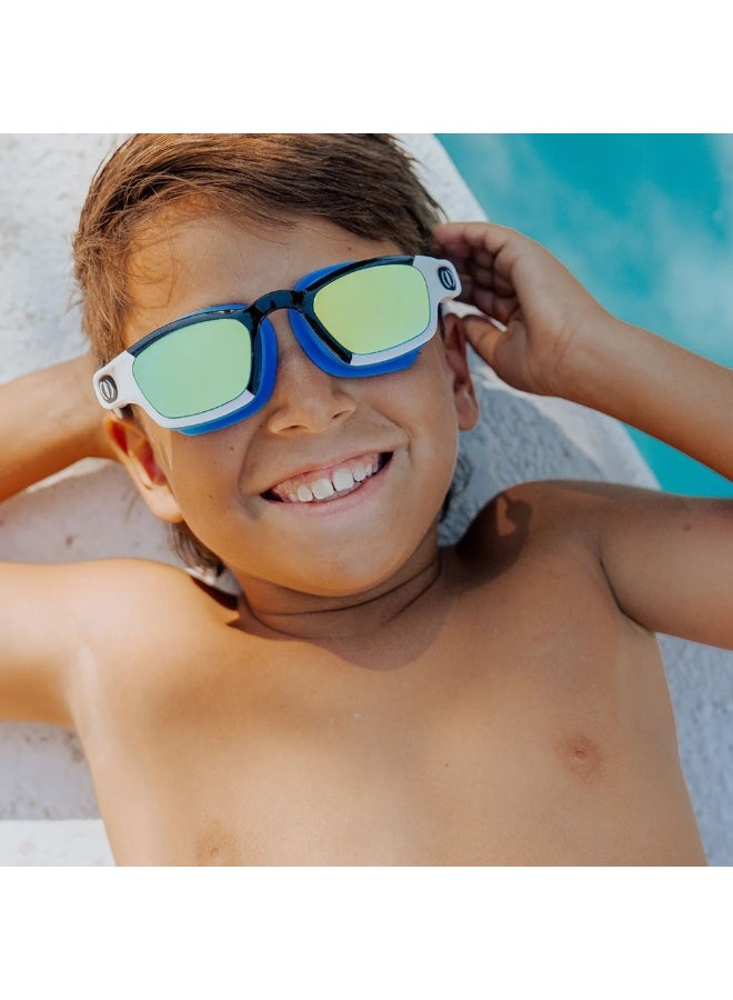 Bling2O Phantom Surfer Shark Boy Kids' Swim Goggles  Short Fin Design, Uv Protection, Anti-Fog, Latex-Free Silicone, Adjustable Fit For Ages 6+, Includes Hard Case & Nose Pieces - Image 3
