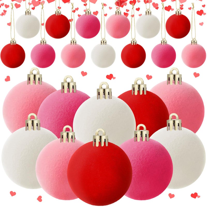 Menkxi 24 Pcs 2 Inch Valentines Day Hanging Ball Ornament Valentine Velvet Ball Ornament for Tree Pink Red White Decorative Hanging Velvet Plastic Ornaments for Valentine Holiday Party DecorSweet Color - Image 2