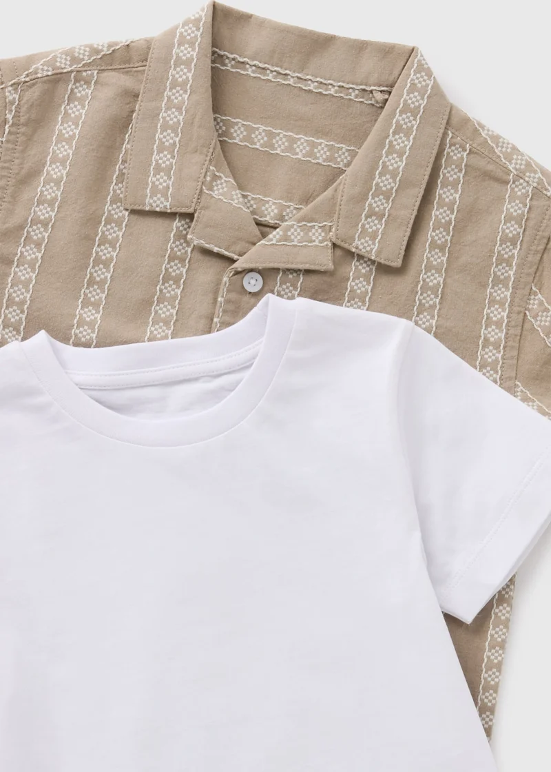 Matalan Boys Beige T-Shirt & Textured Shirt Set