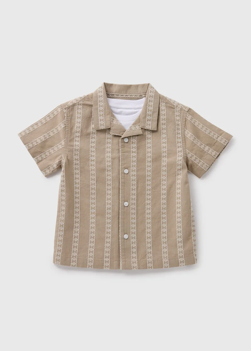 Matalan Boys Beige T-Shirt & Textured Shirt Set