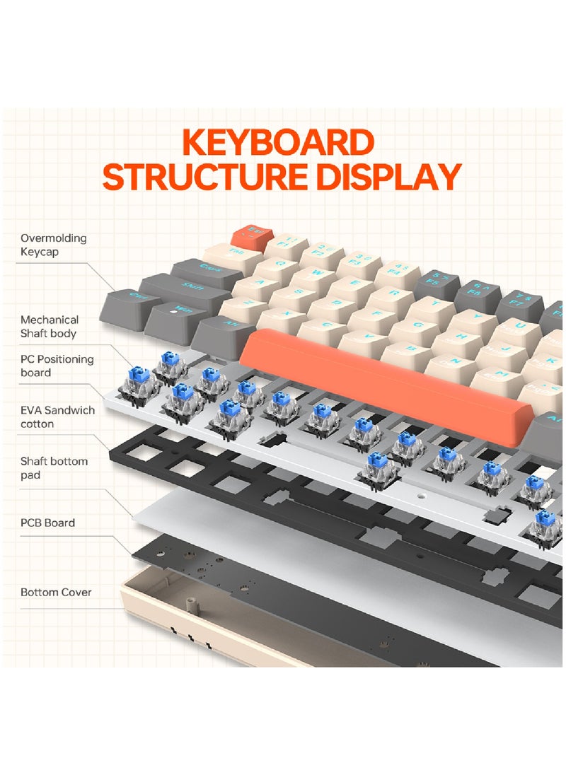 T-WOLF - 63 Keys Wired Mechanical Gaming Keyboard Rgb Backlit Ultra Compact Mini Keyboard Waterproof Mini Compact 63 Keys Keyboard For PC Mac Gamer Typist Travel Easy Grey-White - Image 1