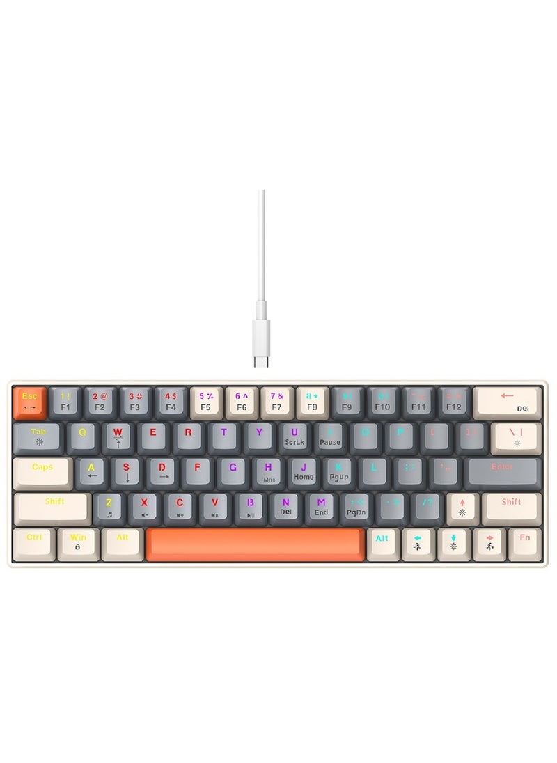 T-WOLF - 63 Keys Wired Mechanical Gaming Keyboard Rgb Backlit Ultra Compact Mini Keyboard Waterproof Mini Compact 63 Keys Keyboard For PC Mac Gamer Typist Travel Easy Grey-White - Image 1
