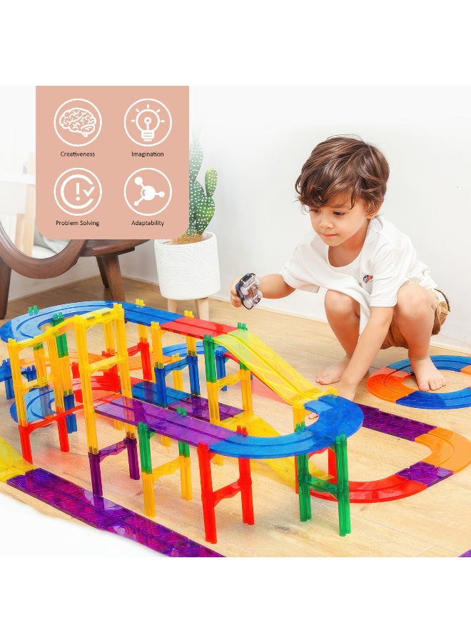 ZERIFAM Magnetic Building Blocks, 97 Piece Magnetic Tiles Race Car Track Set, 3D DIY Educational Toy, STEM Creative Learning Construction Kit, Magnetic Car Toys Gift for  Kids Age 3+ - Image 2