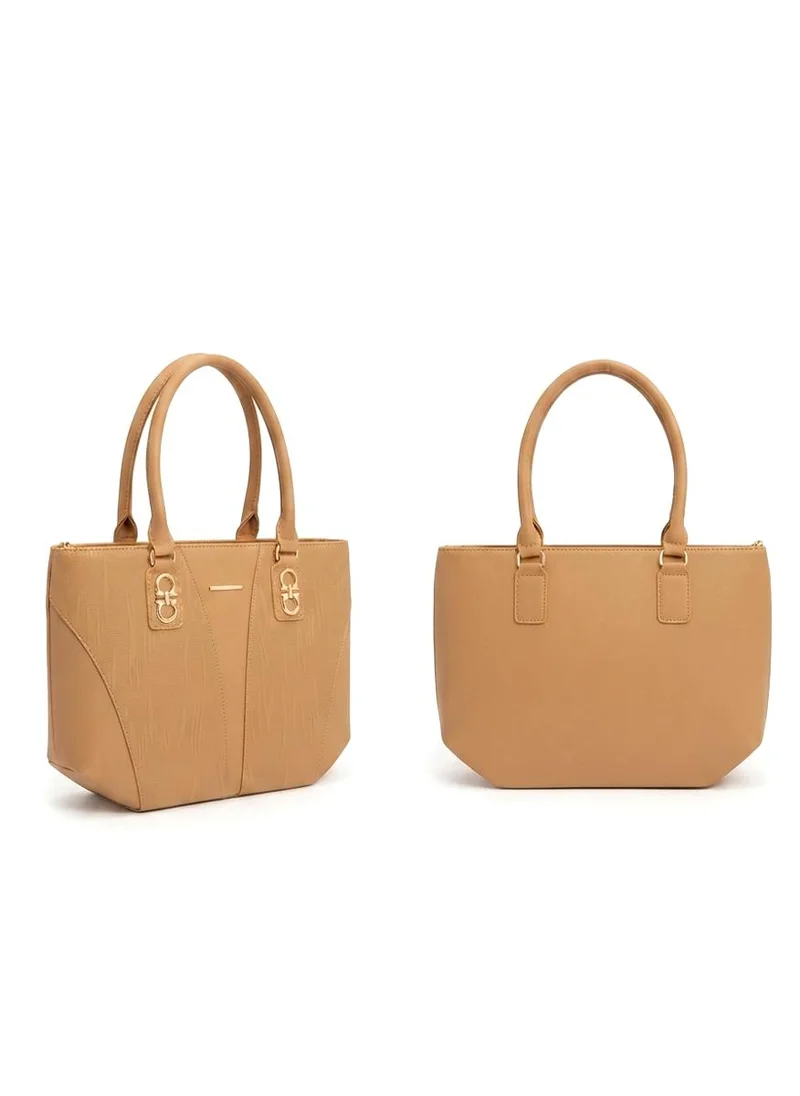 Viny Viny Women's 3-Piece Tote Bag Set – Faux Leather Everyday Handbag with Detachable Strap – Apricot, Blue, Brown, Grey, Tan