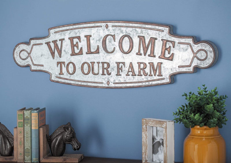 Deco 79 59451 Metal Wall Sign, 11" x 36", Brown/Gray - Image 1