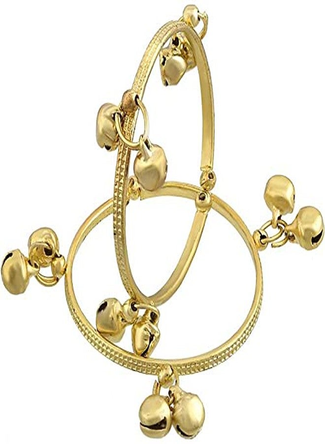 DULCI® Gold Tone Handmade Ghungroo Bells Expandable Free Size Nazariya Kids Kada Anklet Jewellery for New Born Babys -Set of 2 (0-1yrs) - Image 1